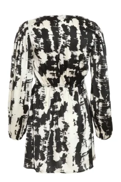 Quiz Petite Black Satin Marble Print Wrap Dress Outlet