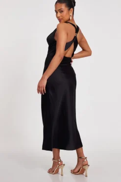 Quiz Petite Black Satin Midaxi Dress Online