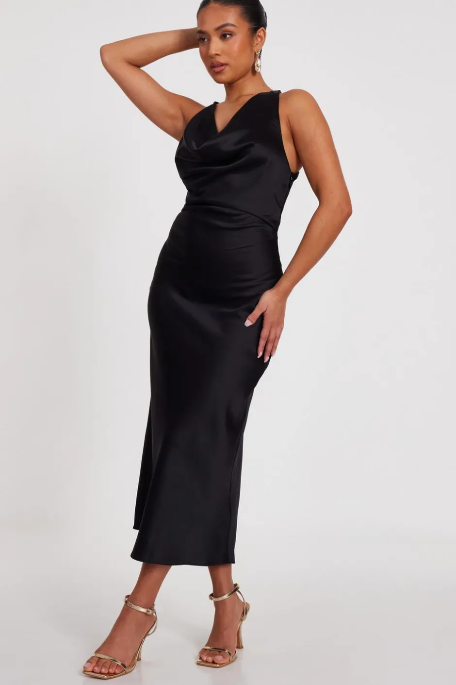 Quiz Petite Black Satin Midaxi Dress Online