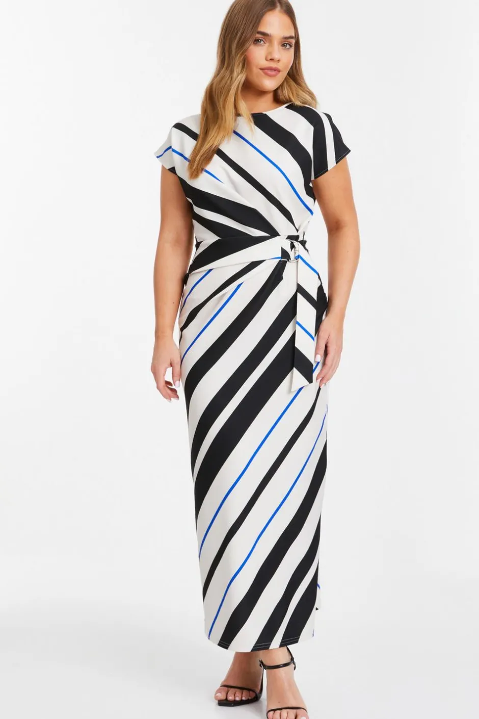 Quiz Petite Black Stripe Tie Belt Midaxi Dress Best