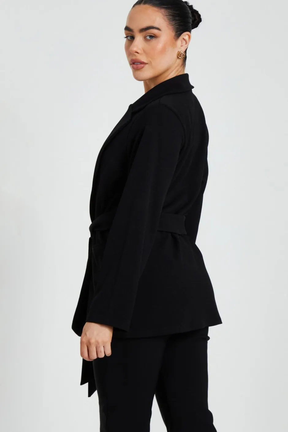 Quiz Petite Tie Waist Blazer Black Sale