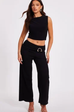 Quiz Petite Black Tie Waist Palazzo Trousers Hot