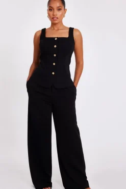 Quiz Petite Black Wide Leg Trousers Clearance