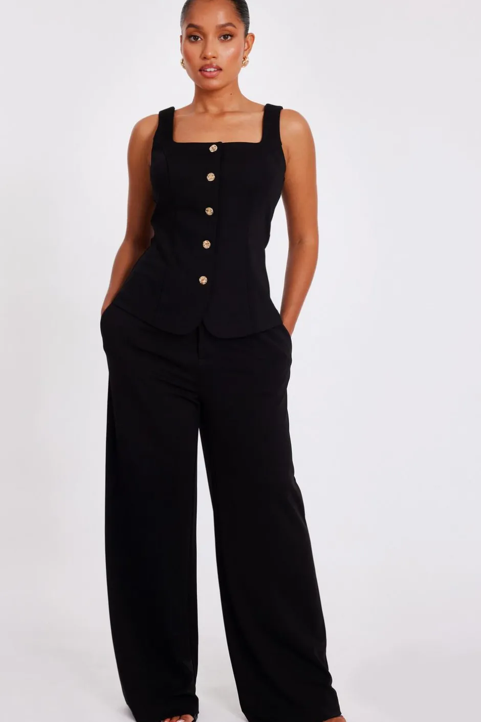 Quiz Petite Black Wide Leg Trousers Clearance