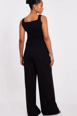 Quiz Petite Black Wide Leg Trousers Clearance