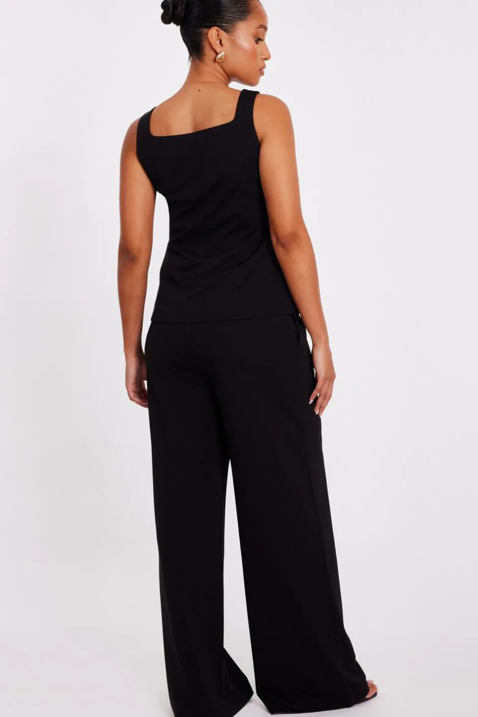 Quiz Petite Black Wide Leg Trousers Clearance