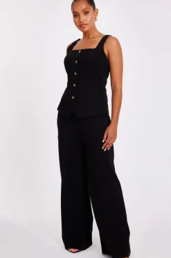 Quiz Petite Black Wide Leg Trousers Clearance