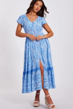 Quiz Petite Blue Animal Print Midaxi Dress