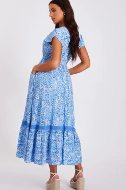 Quiz Petite Blue Animal Print Midaxi Dress