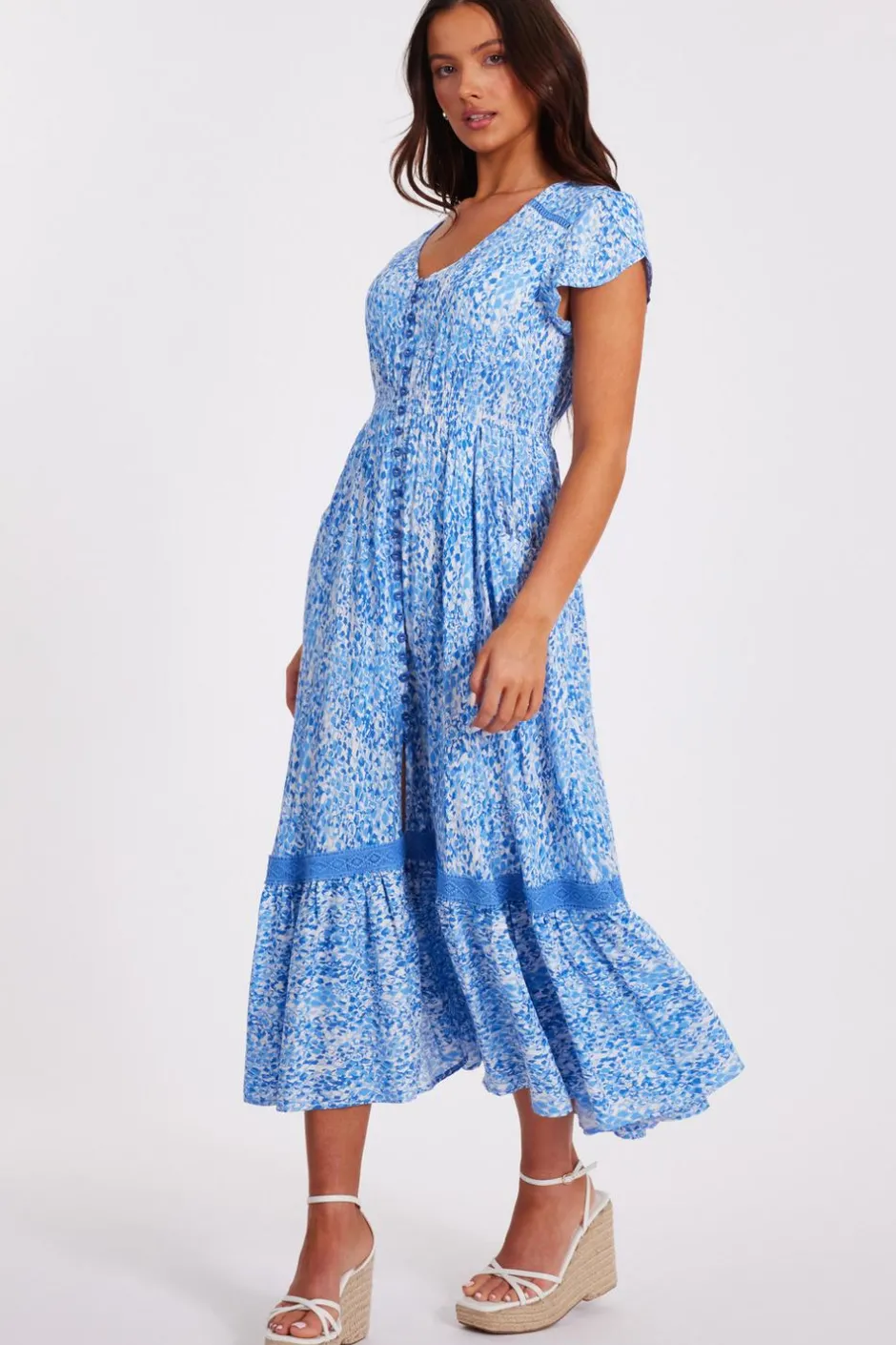Quiz Petite Blue Animal Print Midaxi Dress