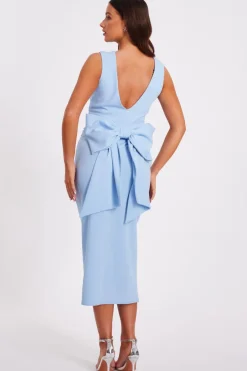 Quiz Petite Blue Bow Back Midaxi Dress Outlet