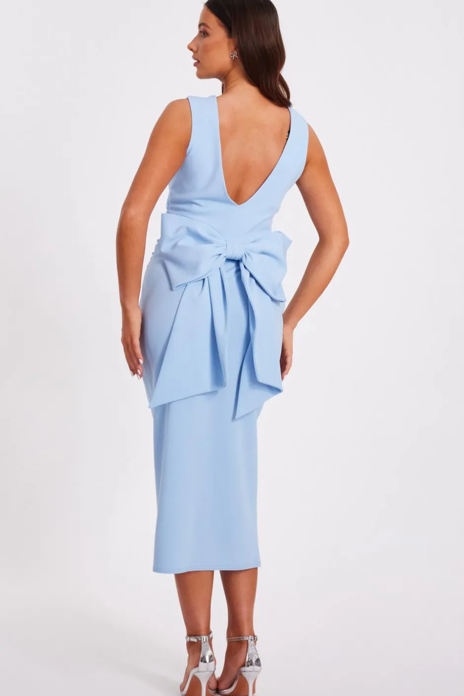 Quiz Petite Blue Bow Back Midaxi Dress Outlet