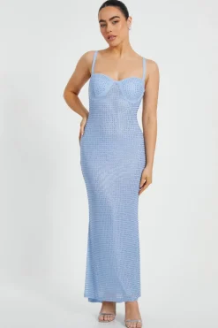 Quiz Petite Diamante Maxi Dress Blue Hot