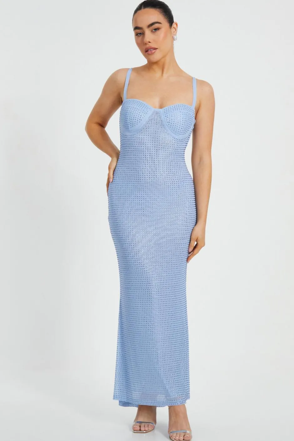 Quiz Petite Diamante Maxi Dress Blue Hot