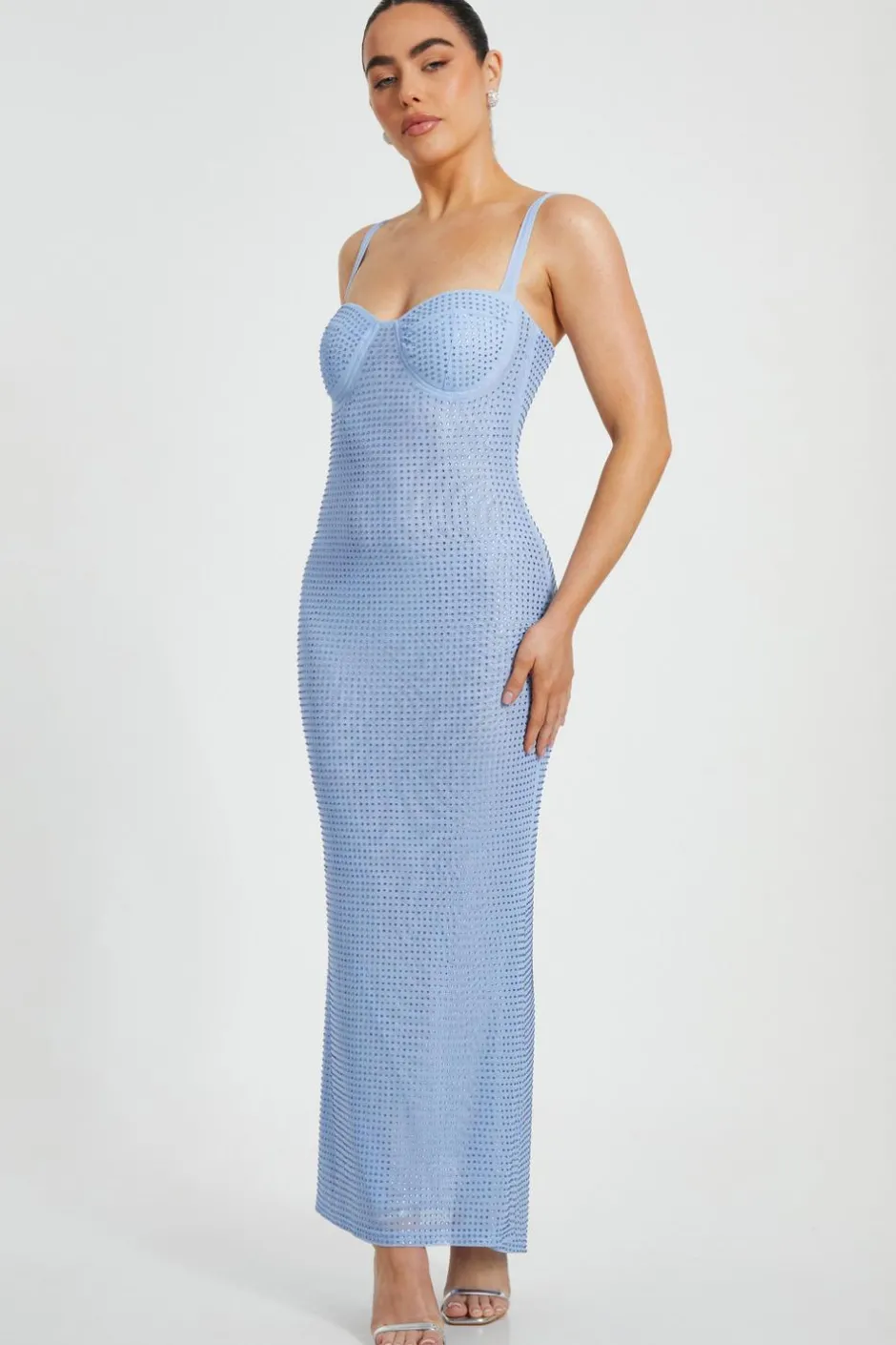 Quiz Petite Diamante Maxi Dress Blue Hot