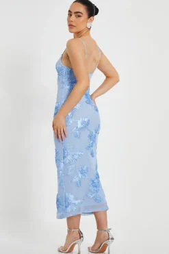 Quiz Petite Blue Floral Applique Midaxi Dress Sale