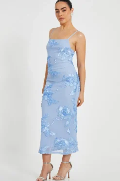 Quiz Petite Blue Floral Applique Midaxi Dress Sale
