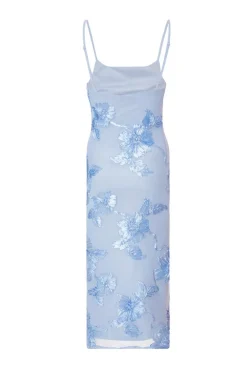 Quiz Petite Blue Floral Applique Midaxi Dress Sale