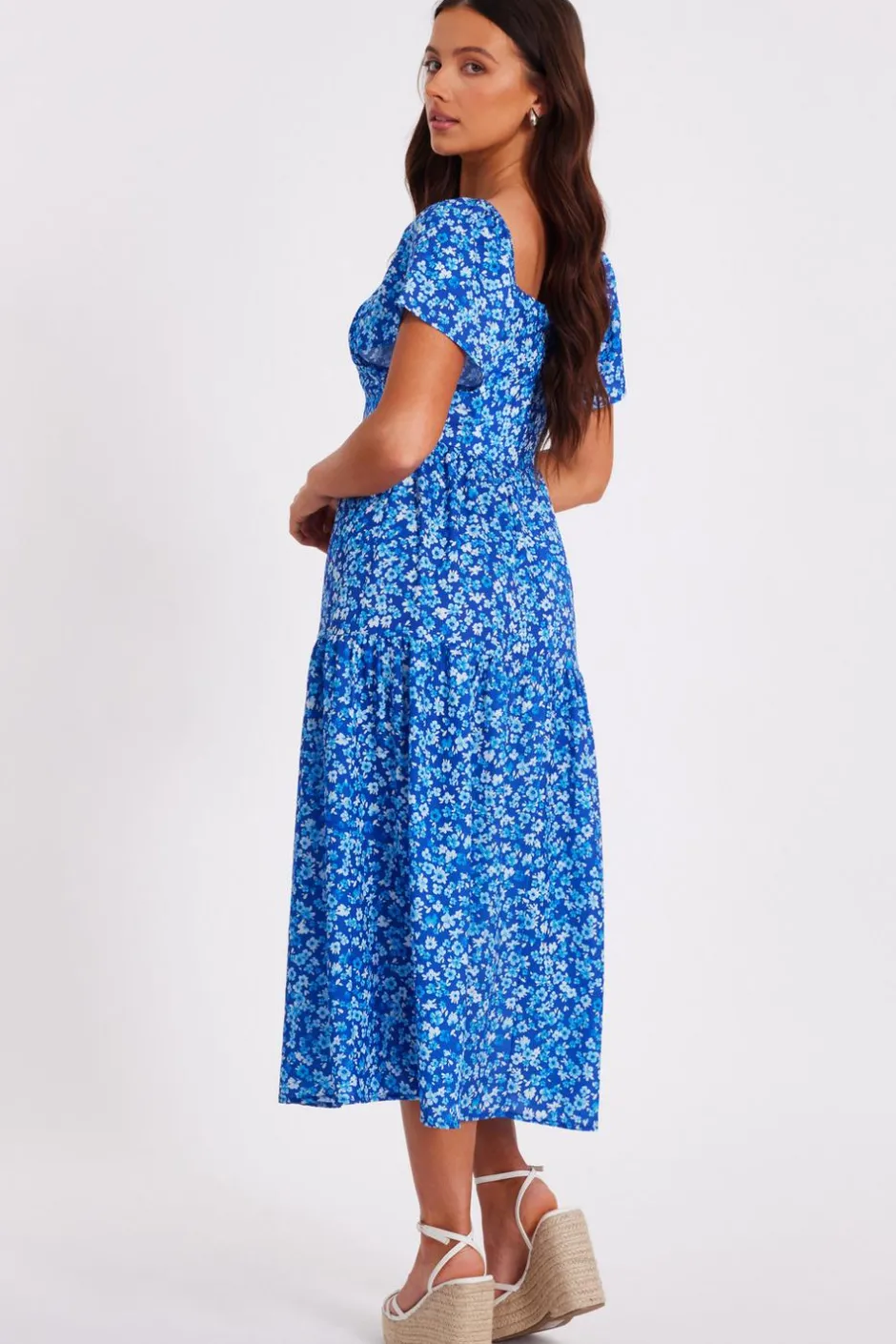 Quiz Petite Blue Floral Print Midi Dress Online