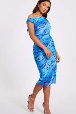 Quiz Petite Blue Mesh Animal Print Midi Dress