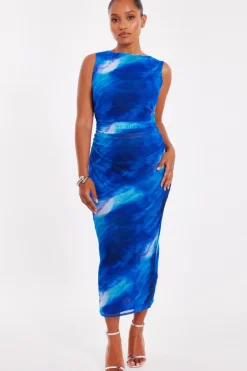 Quiz Petite Blue Mesh Marble Midaxi Dress Online