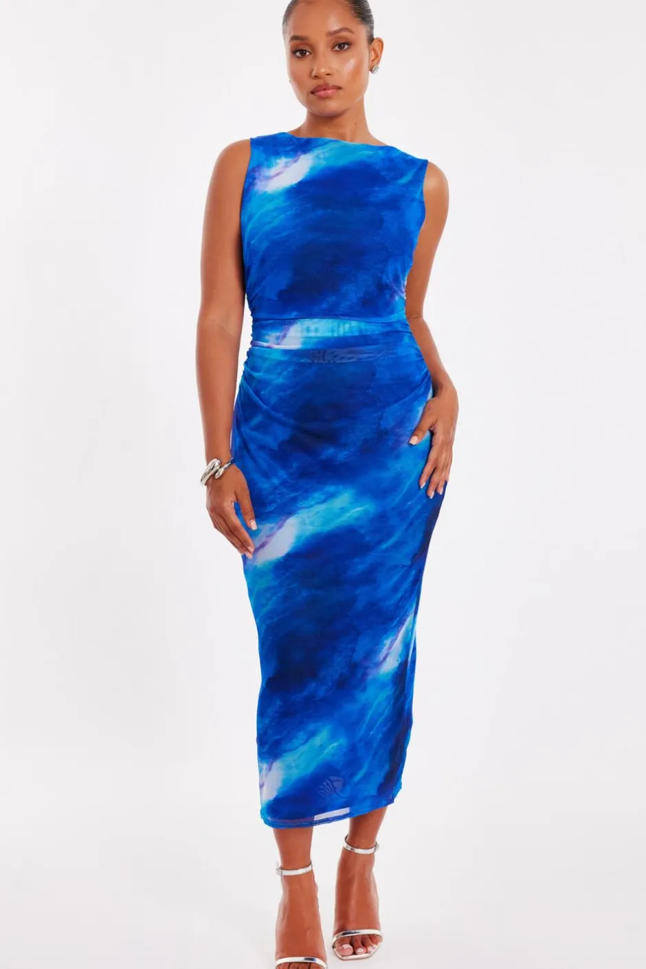 Quiz Petite Blue Mesh Marble Midaxi Dress Online