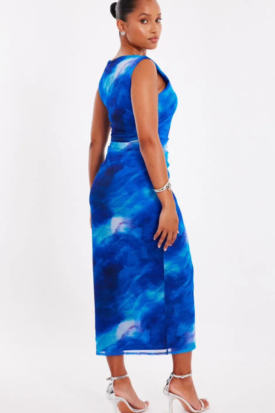 Quiz Petite Blue Mesh Marble Midaxi Dress Online