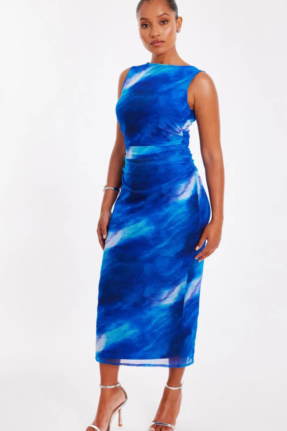 Quiz Petite Blue Mesh Marble Midaxi Dress Online