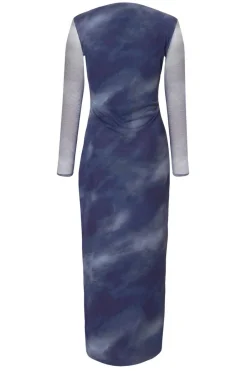 Quiz Petite Blue Printed Long Sleeve Midaxi Dress