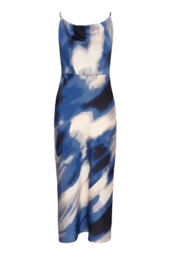 Quiz Petite Blue Satin Marble Midaxi Dress New