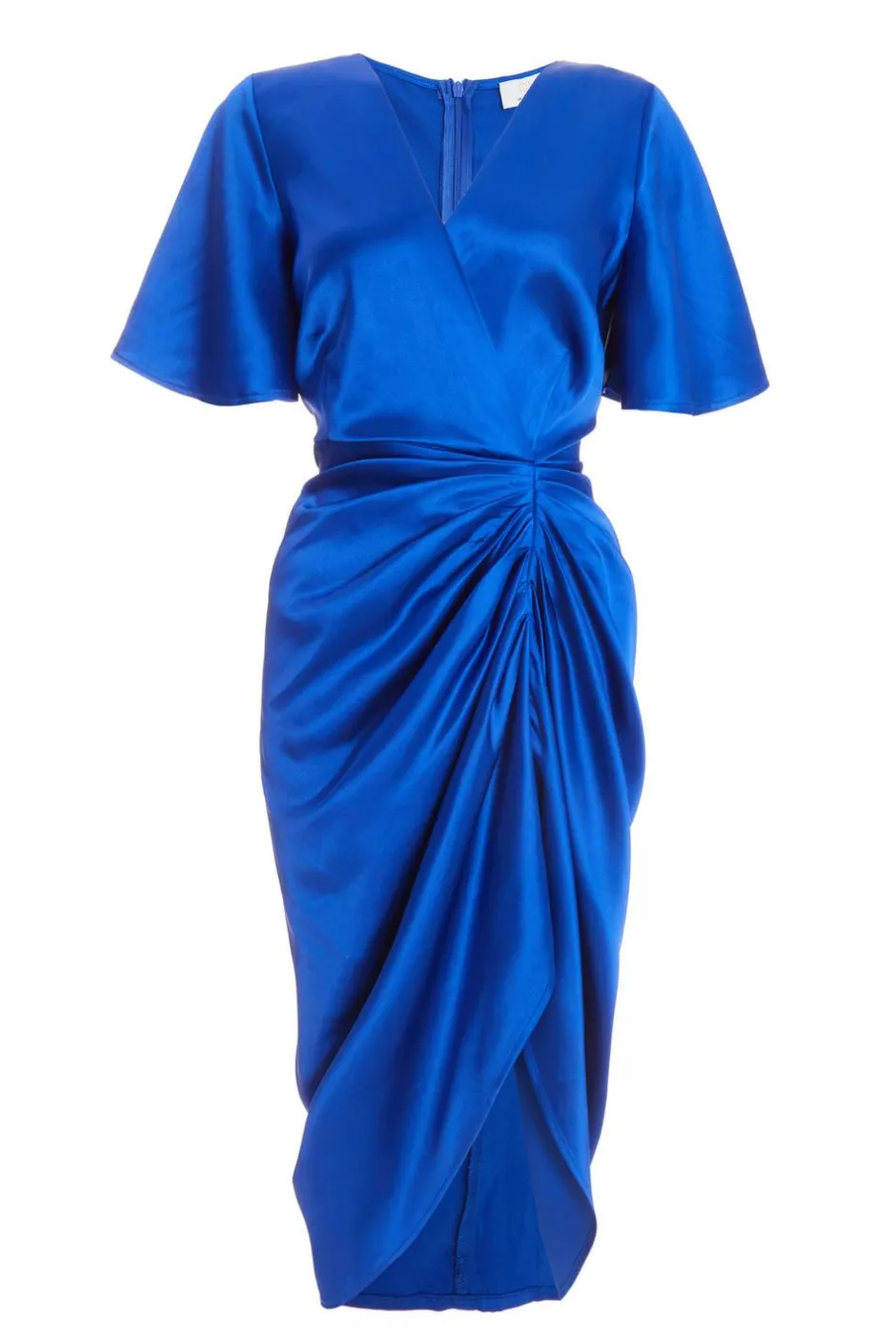 Quiz Petite Blue Satin Ruched Wrap Midi Dress Online