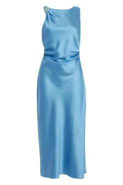 Quiz Petite Blue Satin Ruched Midaxi Dress Hot
