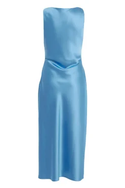 Quiz Petite Blue Satin Ruched Midaxi Dress Hot