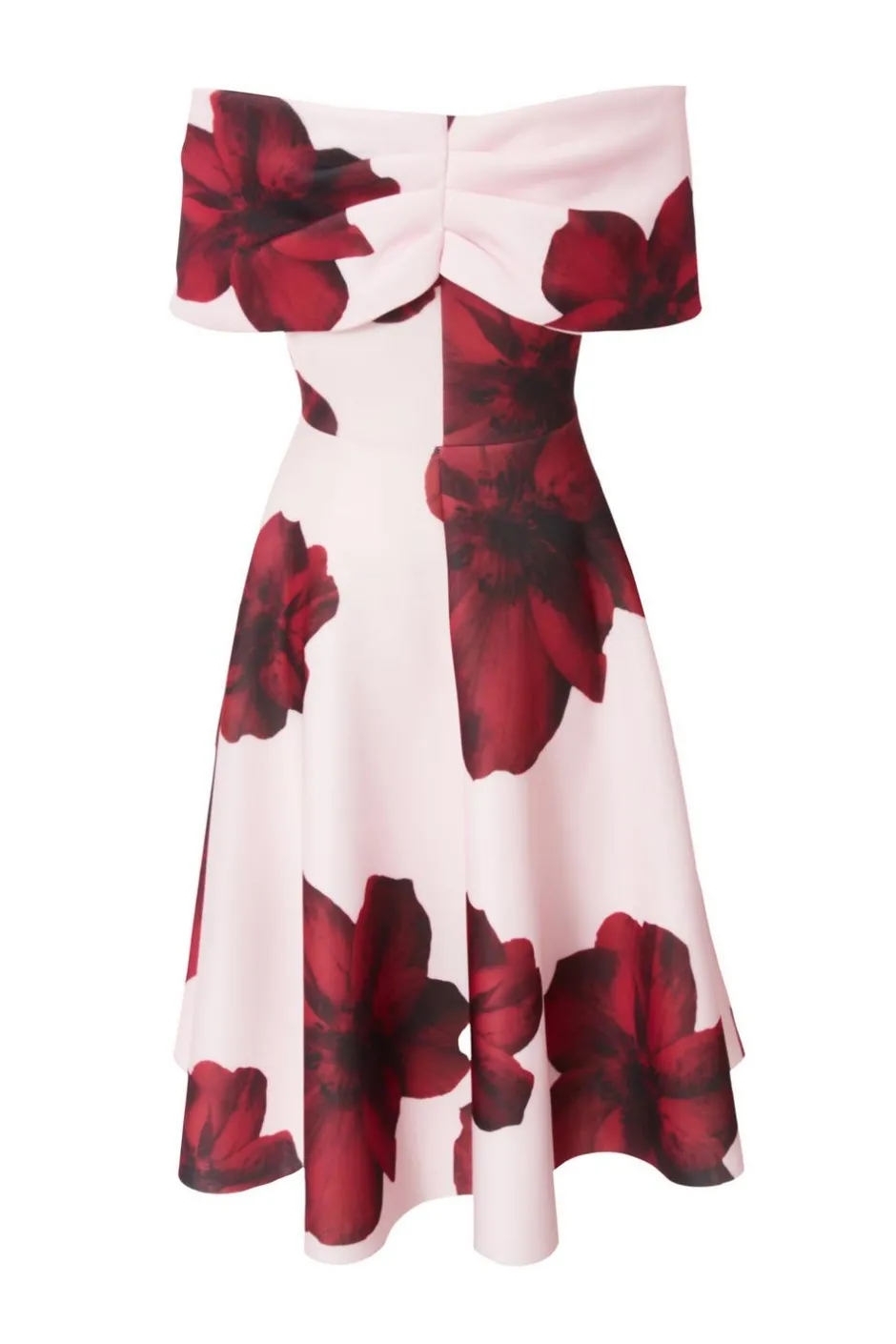 Quiz Petite Blush Bardot Floral Skater Dress Clearance