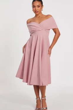 Quiz Petite Bardot Midi Dress Blush