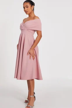 Quiz Petite Bardot Midi Dress Blush