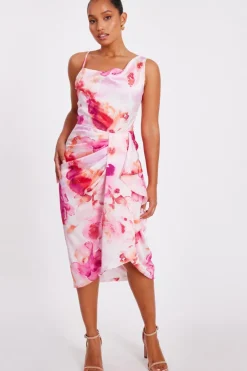 Quiz Petite Blush Floral Print Midi Dress Sale