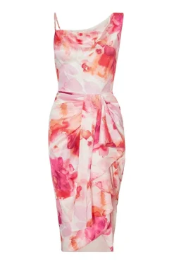 Quiz Petite Blush Floral Print Midi Dress Sale