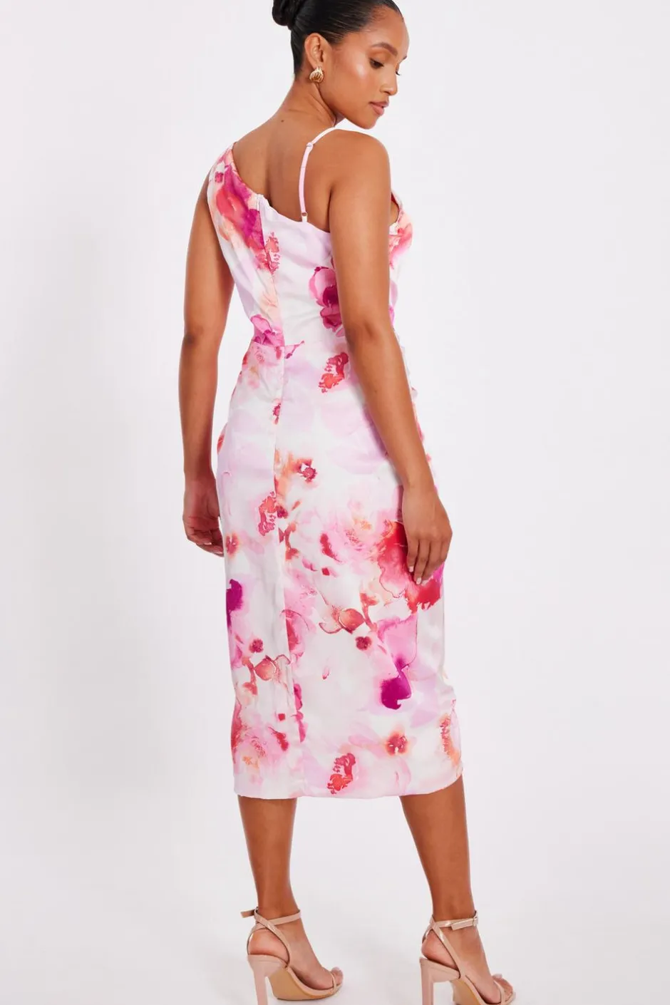 Quiz Petite Blush Floral Print Midi Dress Sale