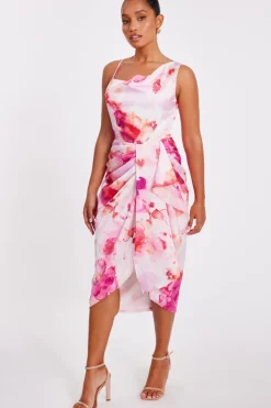 Quiz Petite Blush Floral Print Midi Dress Sale