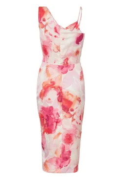 Quiz Petite Blush Floral Print Midi Dress Sale