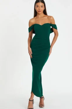 Quiz Petite Bardot Maxi Dress Bottle Green Discount