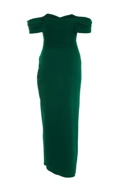 Quiz Petite Bardot Maxi Dress Bottle Green Discount
