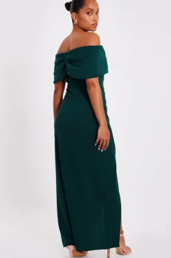 Quiz Petite Bottle Green Bardot Wrap Maxi Dress Sale