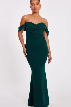 Quiz Petite Bottle Green Drop Sleeve Maxi Dress Wine Best