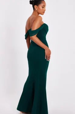 Quiz Petite Bottle Green Drop Sleeve Maxi Dress Wine Best
