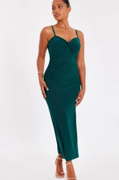 Quiz Petite Bottle Green Knot Detail Midaxi Dress Best