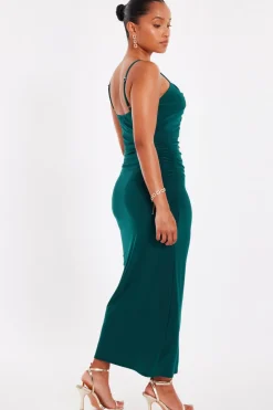 Quiz Petite Bottle Green Knot Detail Midaxi Dress Best