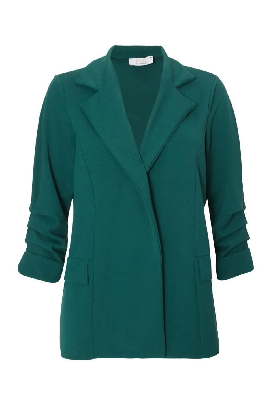 Quiz Petite Ruched Sleeve Blazer Bottle Green Hot