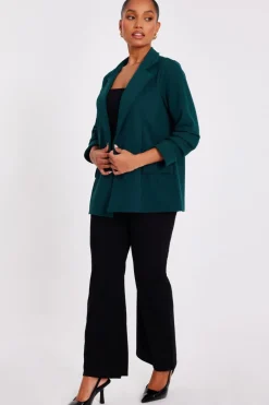 Quiz Petite Ruched Sleeve Blazer Bottle Green Hot